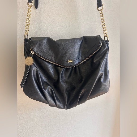 JUICY COUTURE BLACK FAUX LEATHER PURSE HAND/SHOULDER CROSSBODY BAG W/GOLD TRIM - Picture 2 of 16